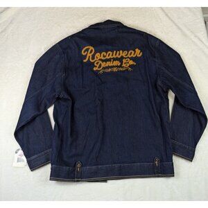 NEW VTG Y2K Rocawear Blue Raw Denim Jacket Men’s Xlarge Hip Hop Urban Pleated